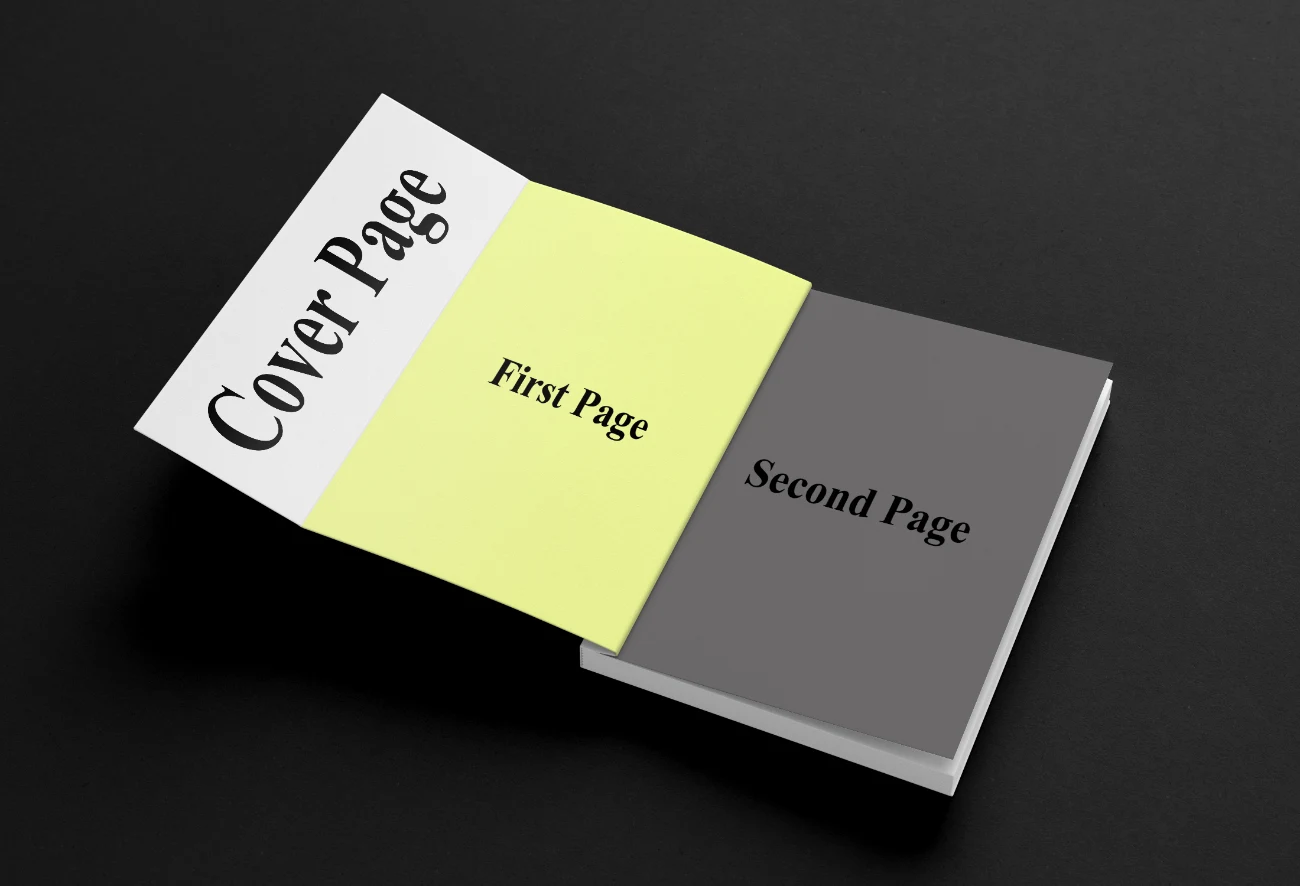 Free Open Book Mockup Featuring Table of Contents and Grayscale Cover Image Design hover