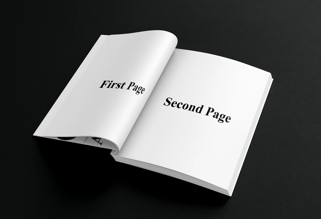 Open Book Mockup with Black and White Design Red Accents Teal Background hover