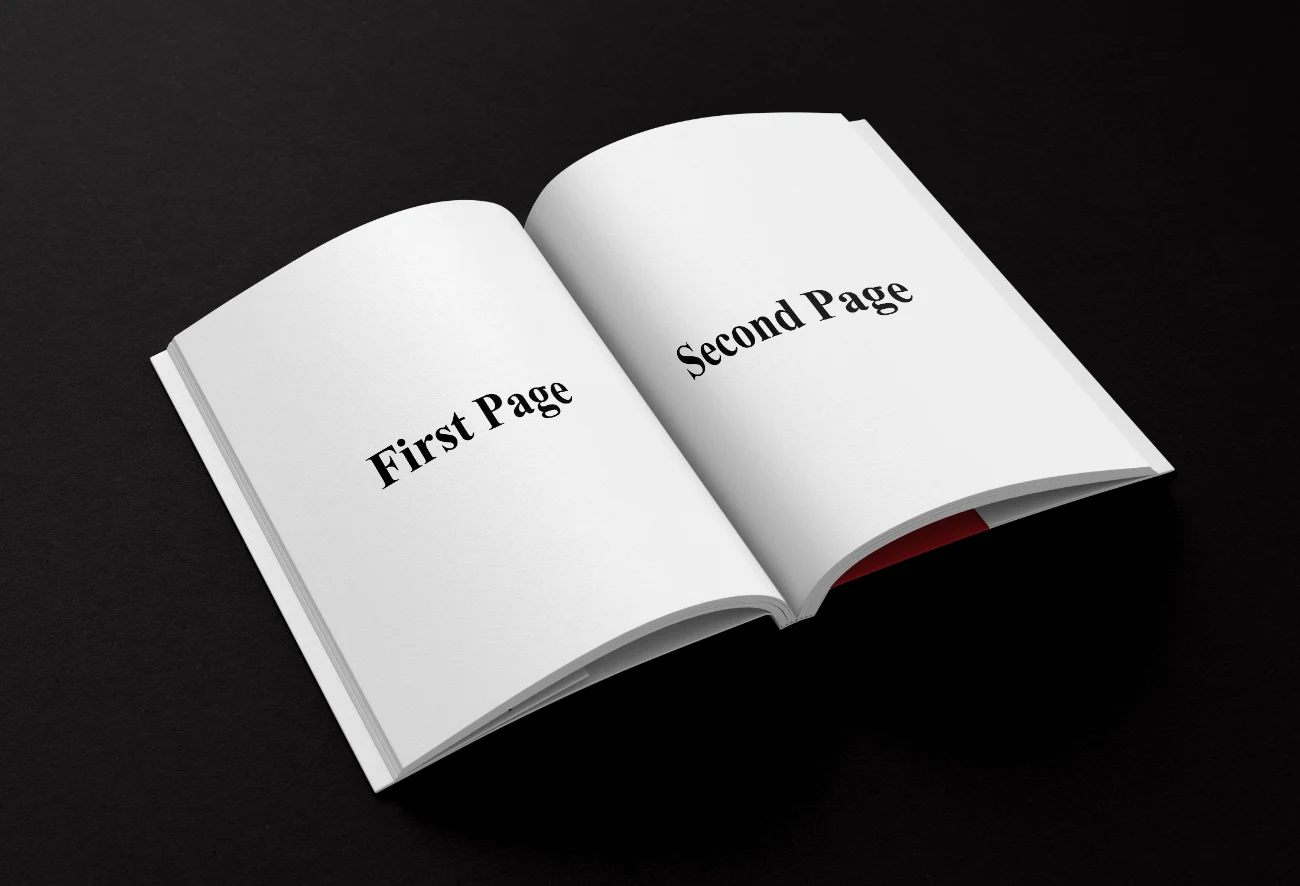 Open Magazine Mockup Featuring Creative Design and Animal Imagery on a Red Background hover