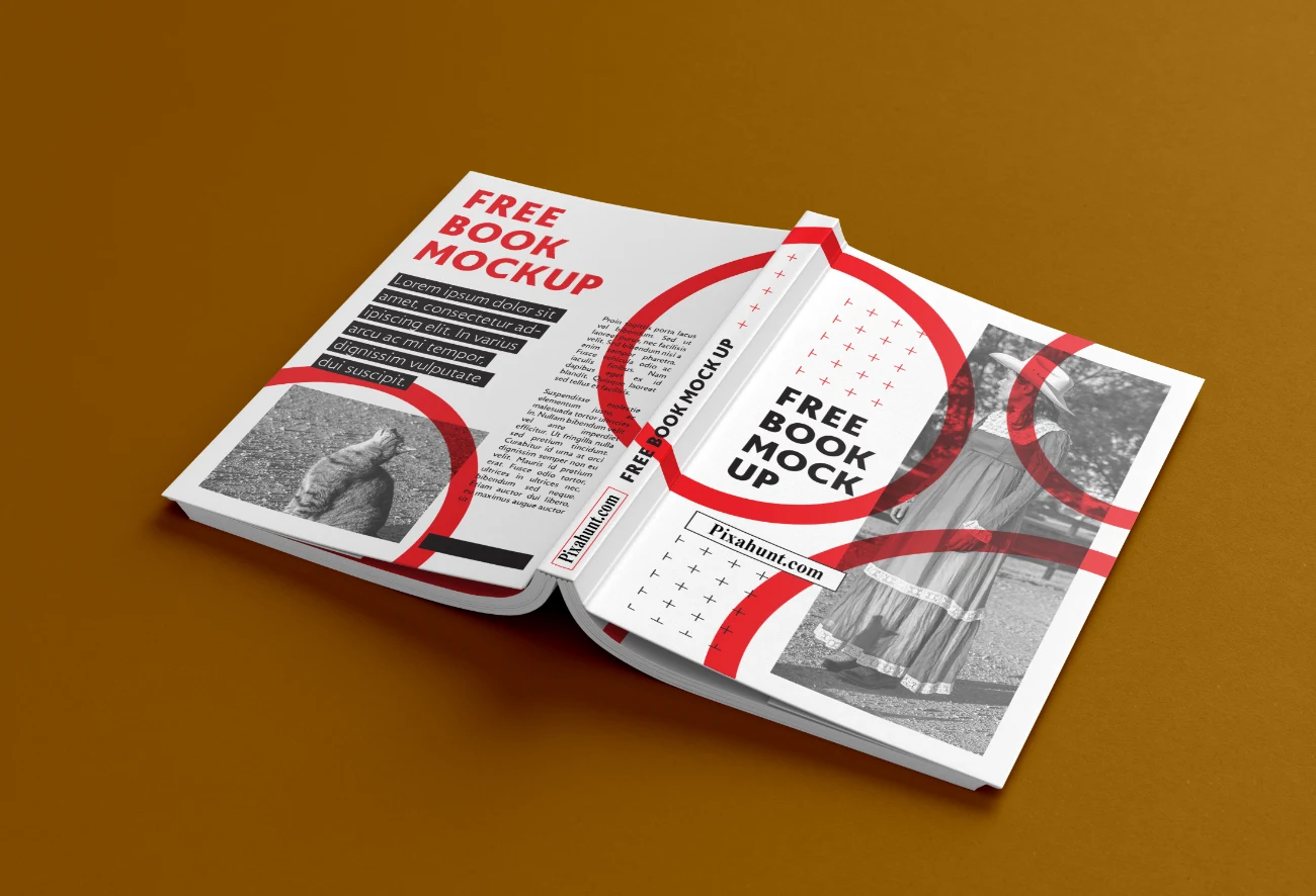 Open Book Mockup Displaying Custom Cover Design and Inner Pages for Showcase Presentation
