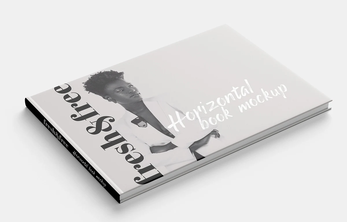 Modern Horizontal Book Cover Displaying Woman Portrait Design Mockup