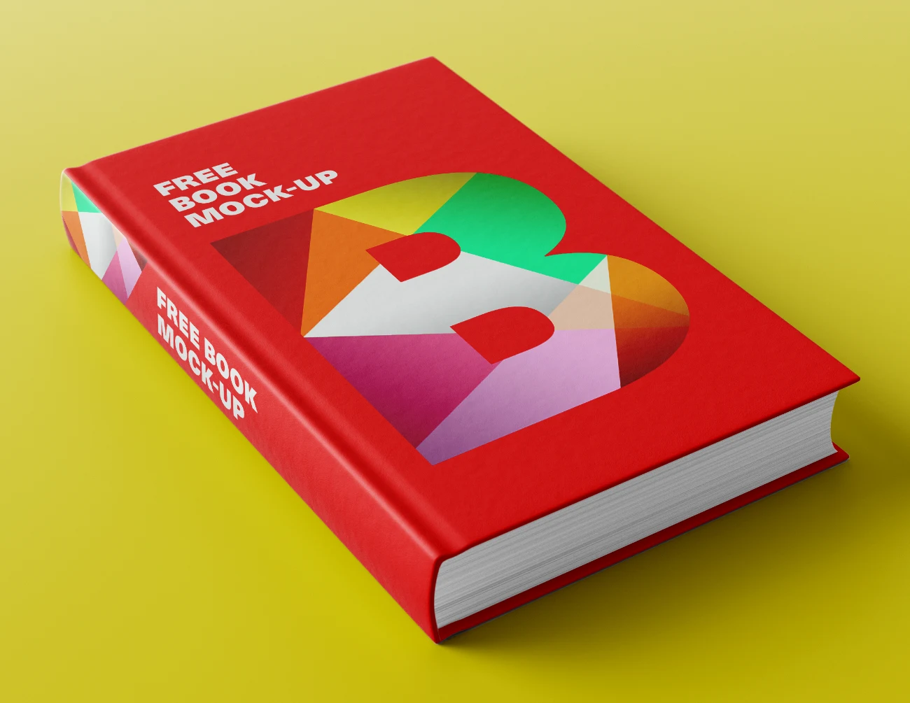 Modern Hardcover Book Mockup with Bold Geometric Design Element