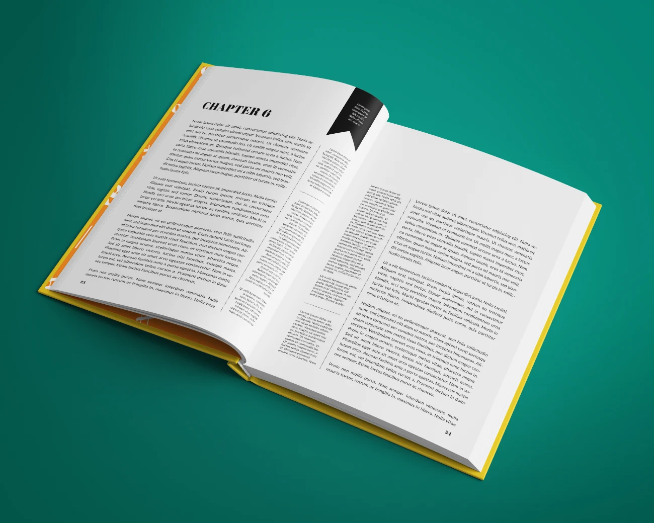 Open Book Mockup Displaying Chapter Pages on a Customizable Surface