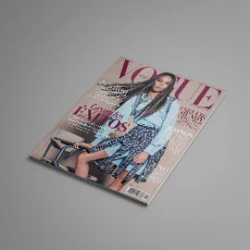Realistic Magazine Mockup Featuring a Stylish Fashion Cover with Model Presentation