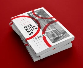 Professional Book Cover Mockup Stacked on Red Background for Displaying Your Designs
