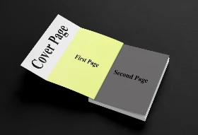 Free Open Book Mockup Featuring Table of Contents and Grayscale Cover Image Design Hover