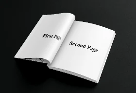 Open Book Mockup with Black and White Design Red Accents Teal Background Hover