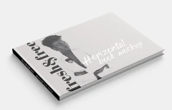 Modern Horizontal Book Cover Displaying Woman Portrait Design Mockup