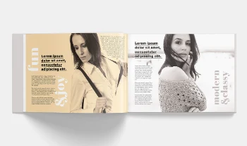 Professional Horizontal Open Book Mockup Showcasing Modern Fashion Photography