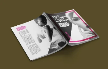 Realistic Open Magazine Book Mockup with Customizable Pages and Cover Design