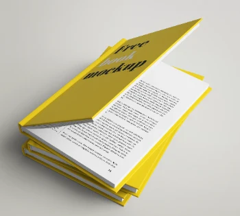 Elegant Royal Blue Hardcover Book Mockup Presenting Cover Page and Inner Content Display Hover