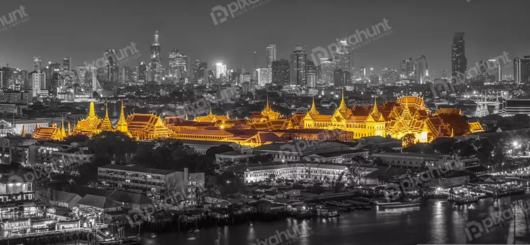 Free Premium Stock Photos A black and white photo of the Grand Palace in Bangkok, Thailand