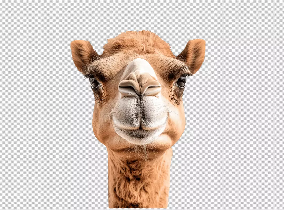 Close-up of a Brown Camel Head Looking Directly at Camera