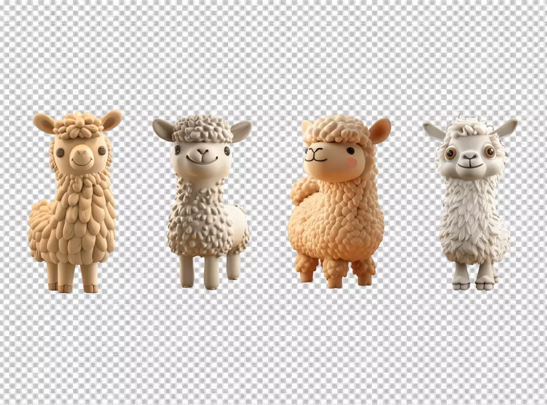 Cute Cartoon Alpacas Standing Together - Fluffy Animal Friends PNG Download