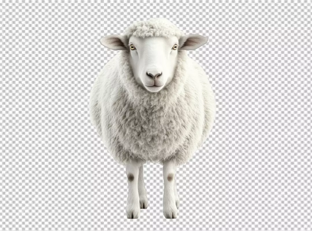 Realistic White Sheep Standing Front View PNG Cutout