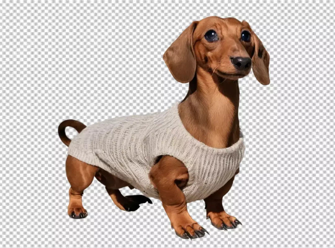 Charming Dachshund Dog Wearing Cozy Knitted Sweater Standing Attentively