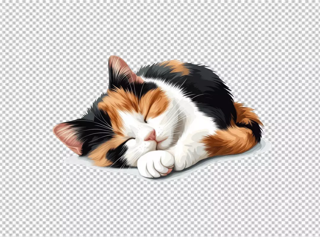Adorable Calico Cat Sleeping Peacefully, Cute Pet Illustration PNG Download for Design