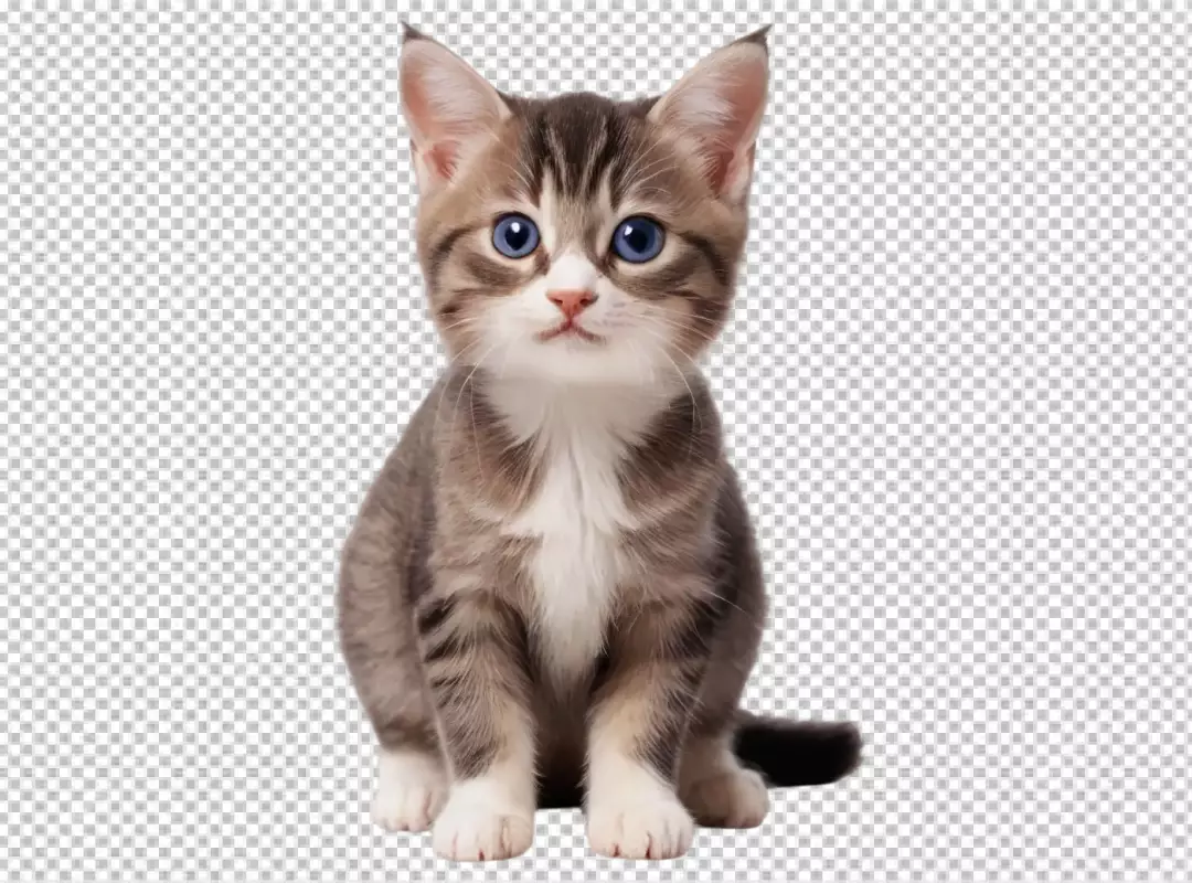 Adorable Tabby Kitten with Bright Blue Eyes on White Background