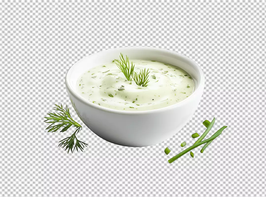 Creamy Dill Sauce in White Bowl with Fresh Herbs PNG Cutout for Culinary Design