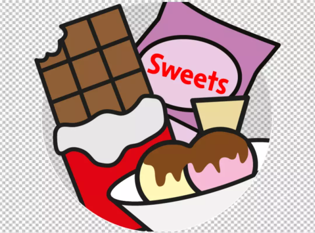 Cartoon Sweets Assortment with Chocolate, Candy, and Ice Cream Graphic