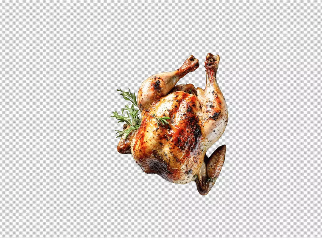 Delicious Golden Roasted Chicken with Aromatic Rosemary Garnish PNG