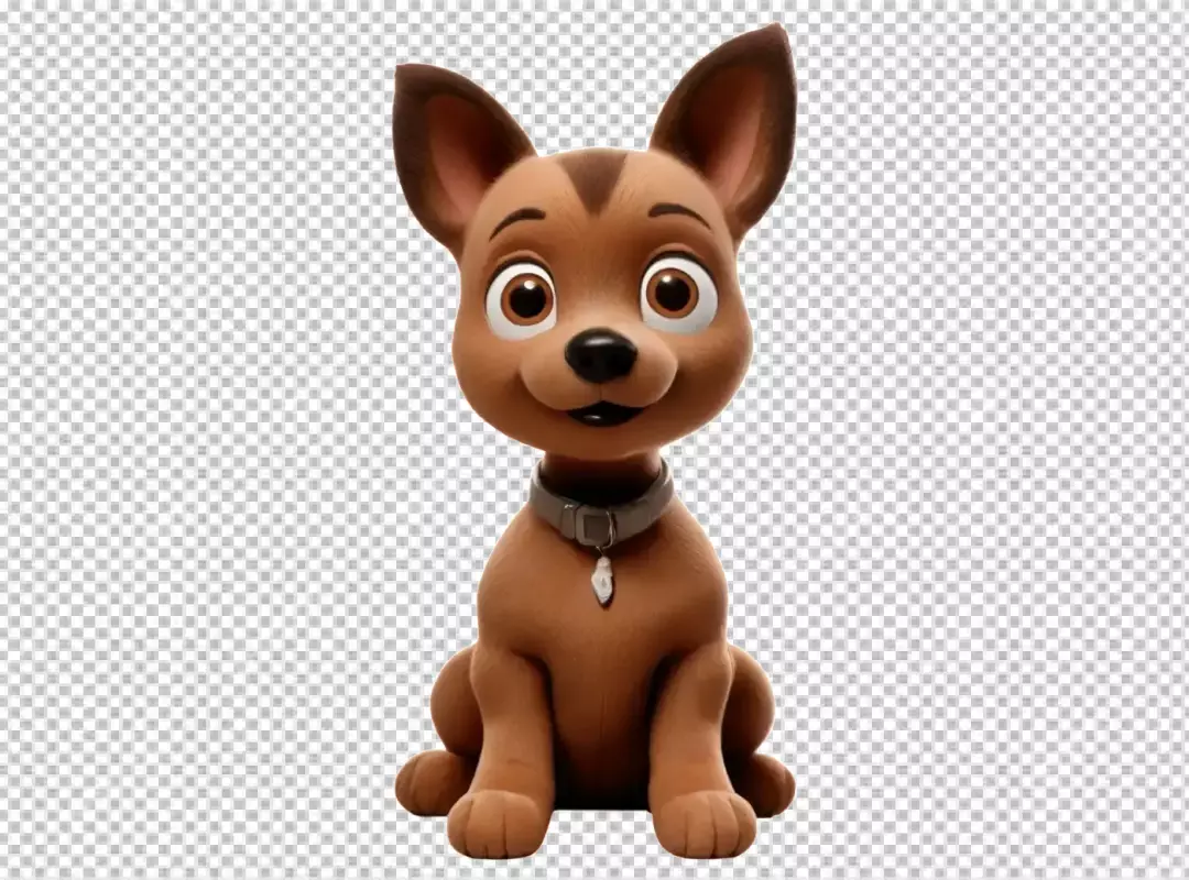 Smiling 3D Animated Brown Puppy Character with Big Expressive Eyes and Gray Collar