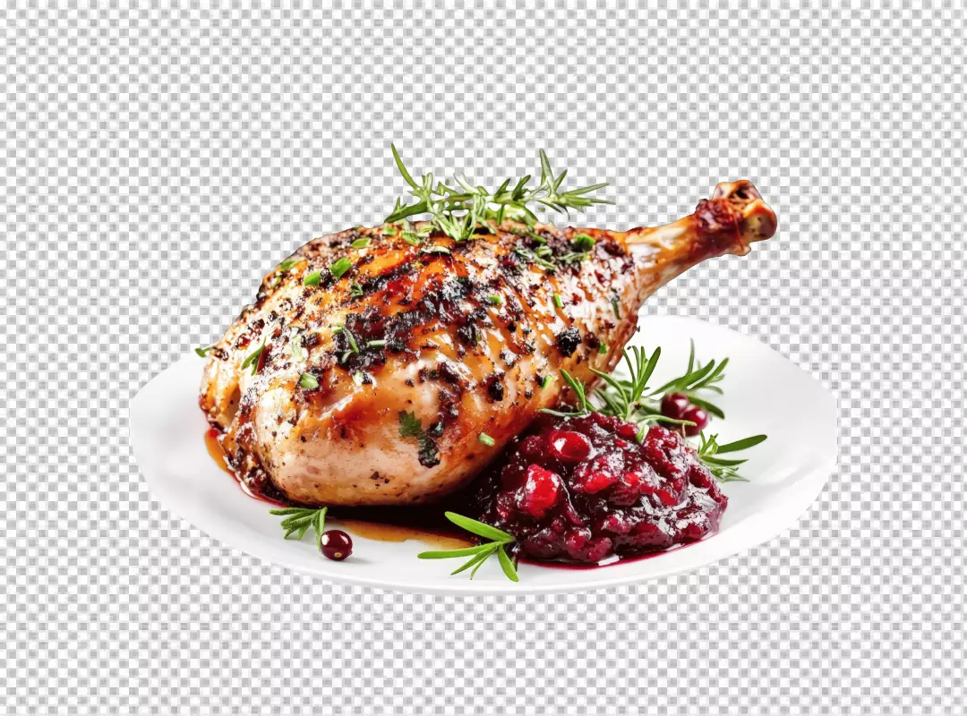 Delicious Roasted Turkey Leg Dinner with Sweet Cranberry Sauce and Fresh Rosemary Garnish