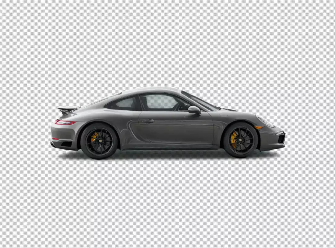Sleek Grey Porsche 911 Sports Car Isolated on White Background, Side View
