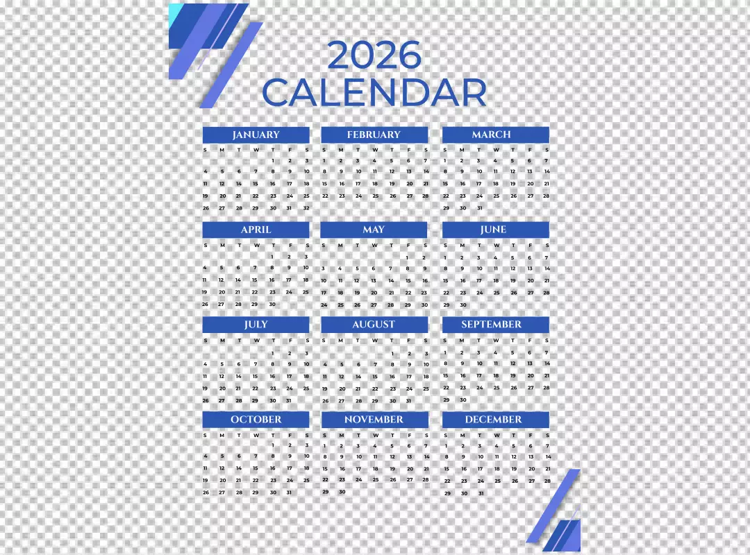 Sleek 2026 Yearly Calendar Template with Blue Month Buttons on Dark Background