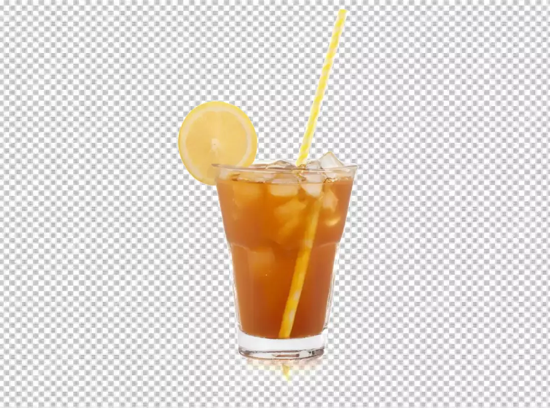 Refreshing Iced Tea with Lemon and Striped Straw on White Background