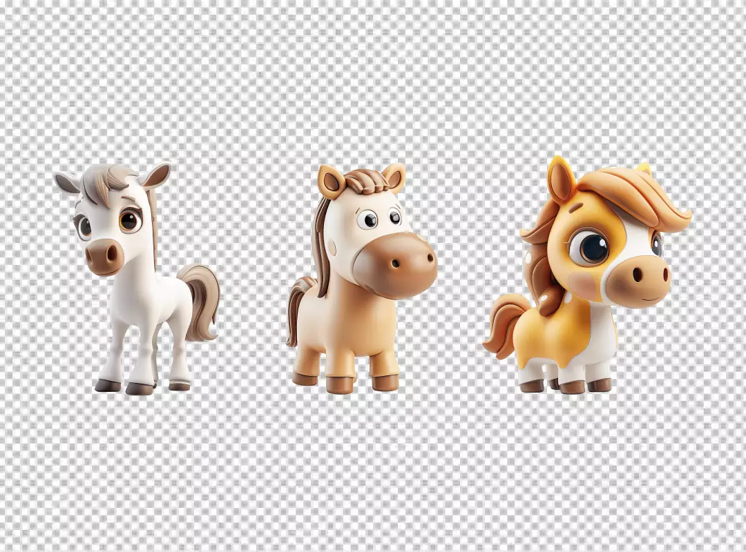 Adorable 3D Cartoon Horses Collection for Kids' Designs and Projects