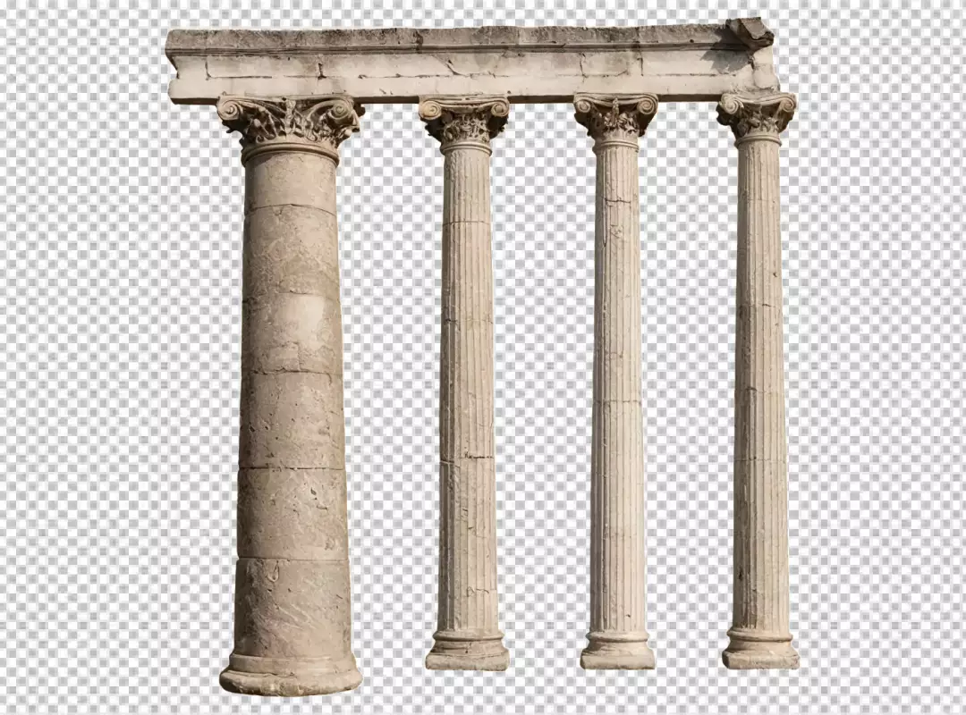Four Ancient Roman Corinthian Order Columns with Entablature Isolated