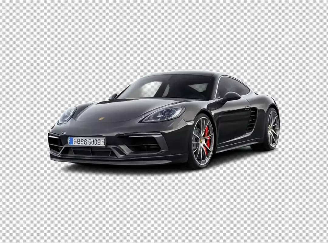 Dynamic Dark Grey Porsche Cayman Sports Coupe Isolated on Pristine White Background