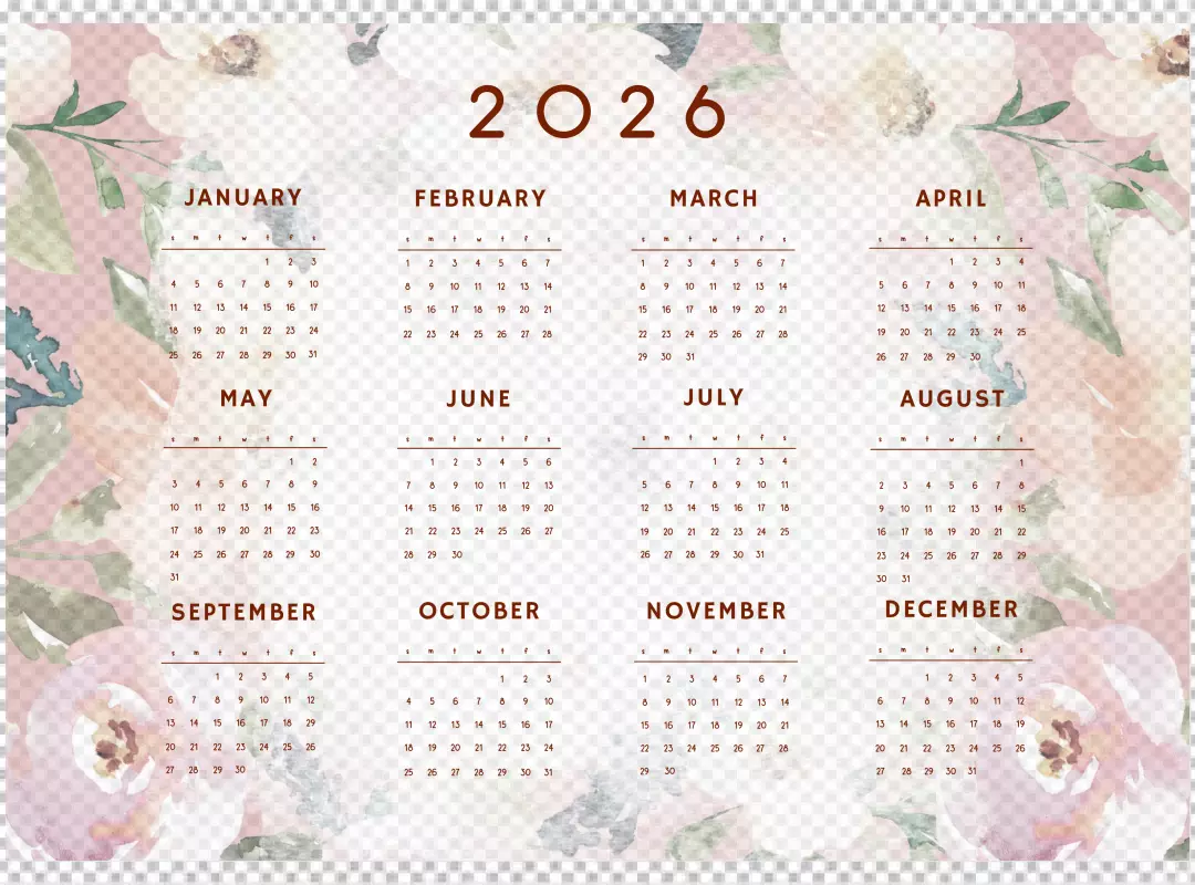 Charming 2026 Wall Calendar with Delicate Pastel Watercolor Flowers and Greenery
