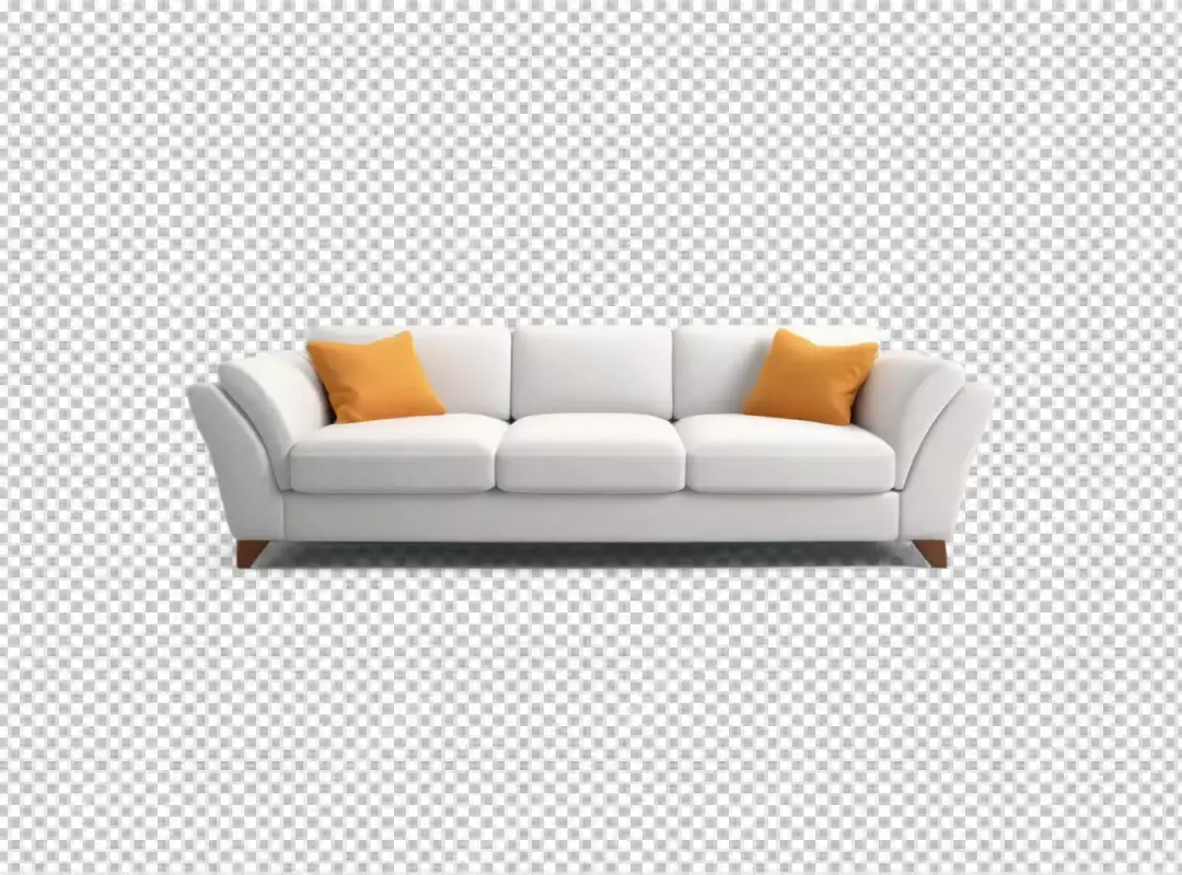 Sleek White Three-Seater Sofa with Vibrant Orange Pillows for Modern Living