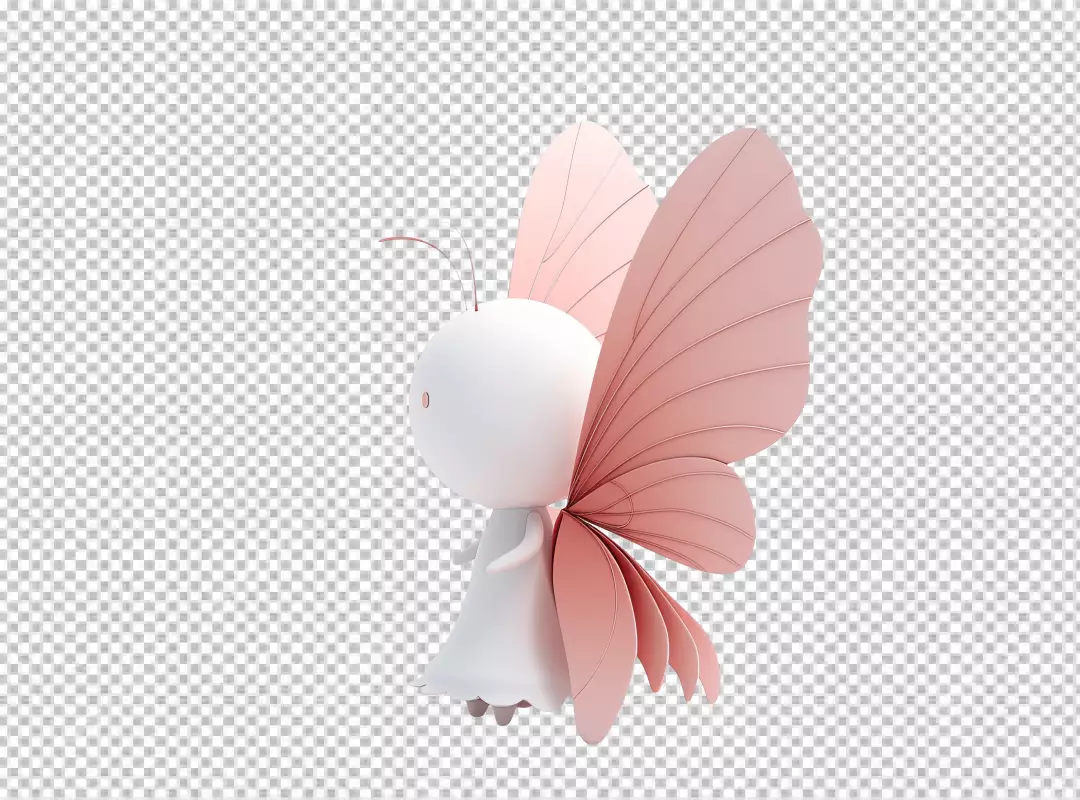 Minimalist 3D Pink Butterfly Character with Delicate Wings Illustration