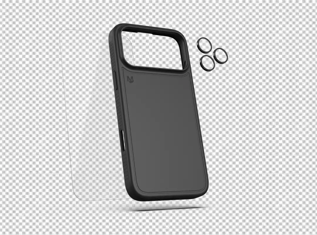 Protective Smartphone Accessories Kit with Black Case, Screen, and Lens Shields