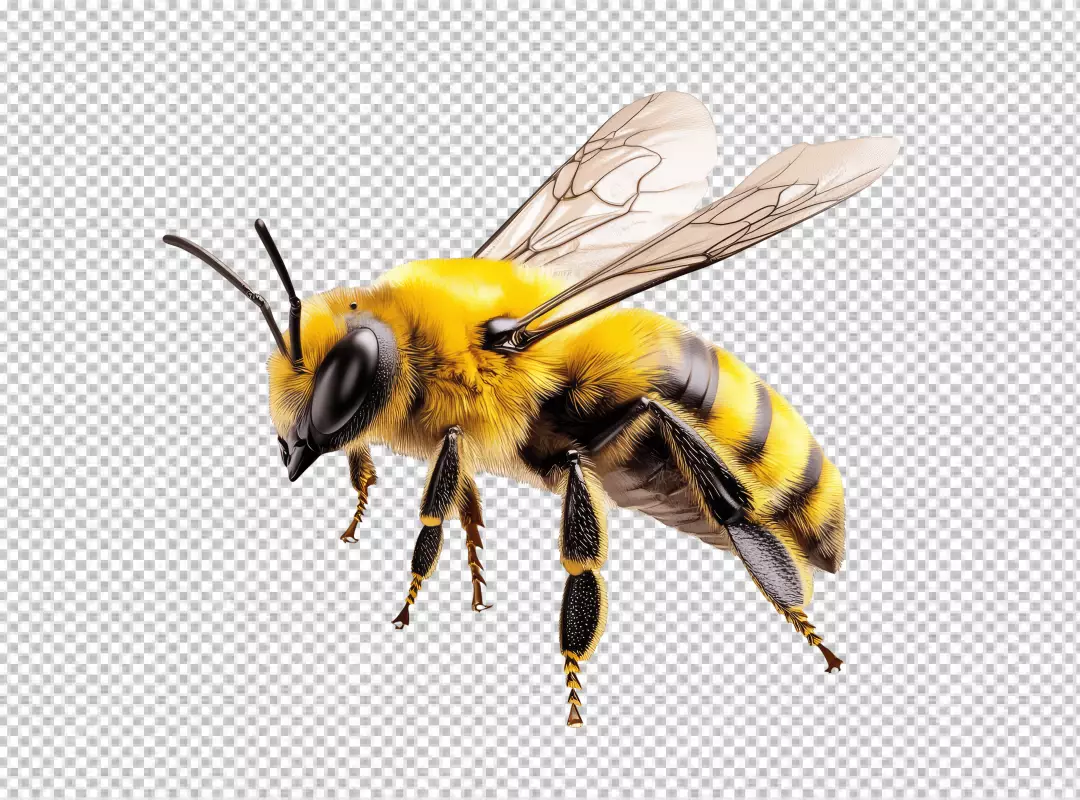 Detailed Honey Bee in Flight: High-Quality PNG Cutout for Nature Designs