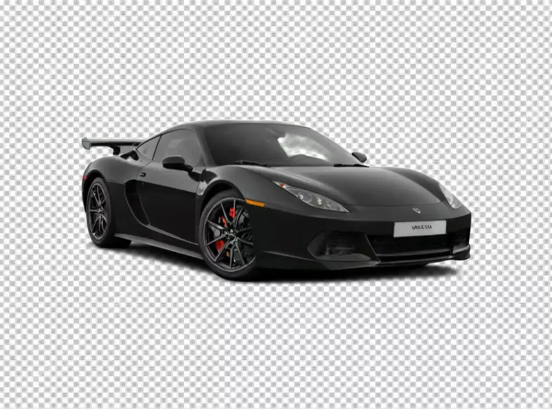 Sleek Black Sports Car Isolated with Red Brake Calipers on White Background