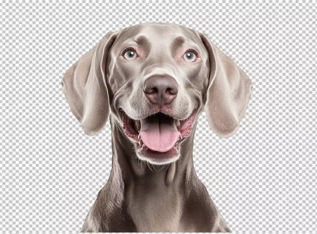 Happy Weimaraner Dog Smiling with Tongue Out in Studio PNG Cutout