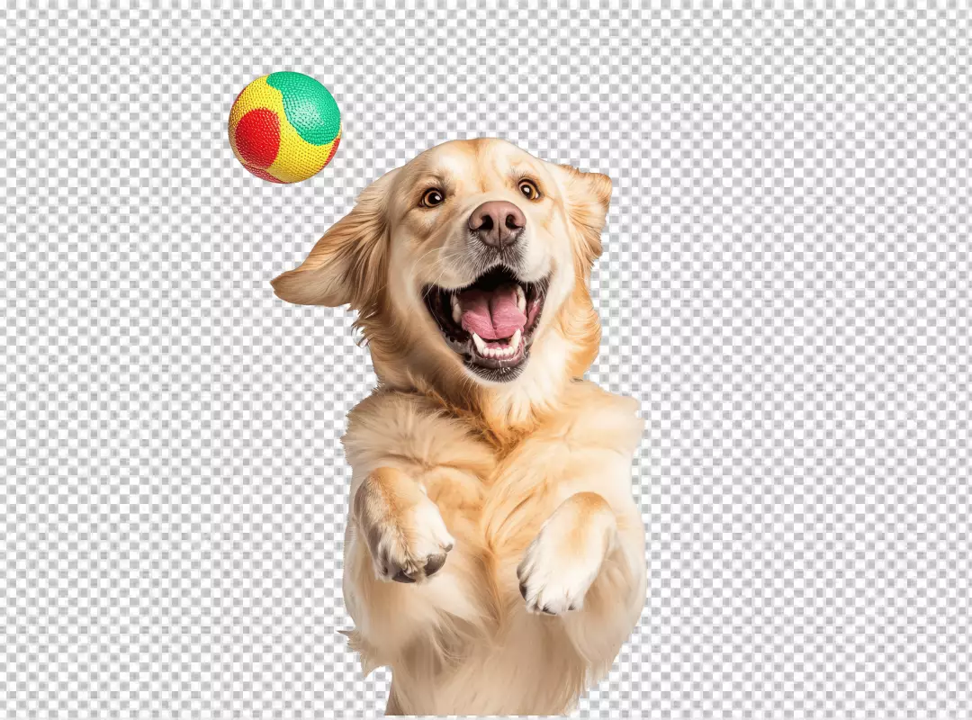 Happy Golden Retriever Dog Jumping to Catch Ball Playful Pet PNG