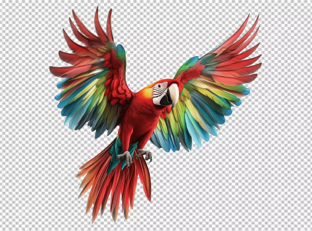 Vibrant Macaw Parrot Flying with Dynamic Wings for Tropical Designs