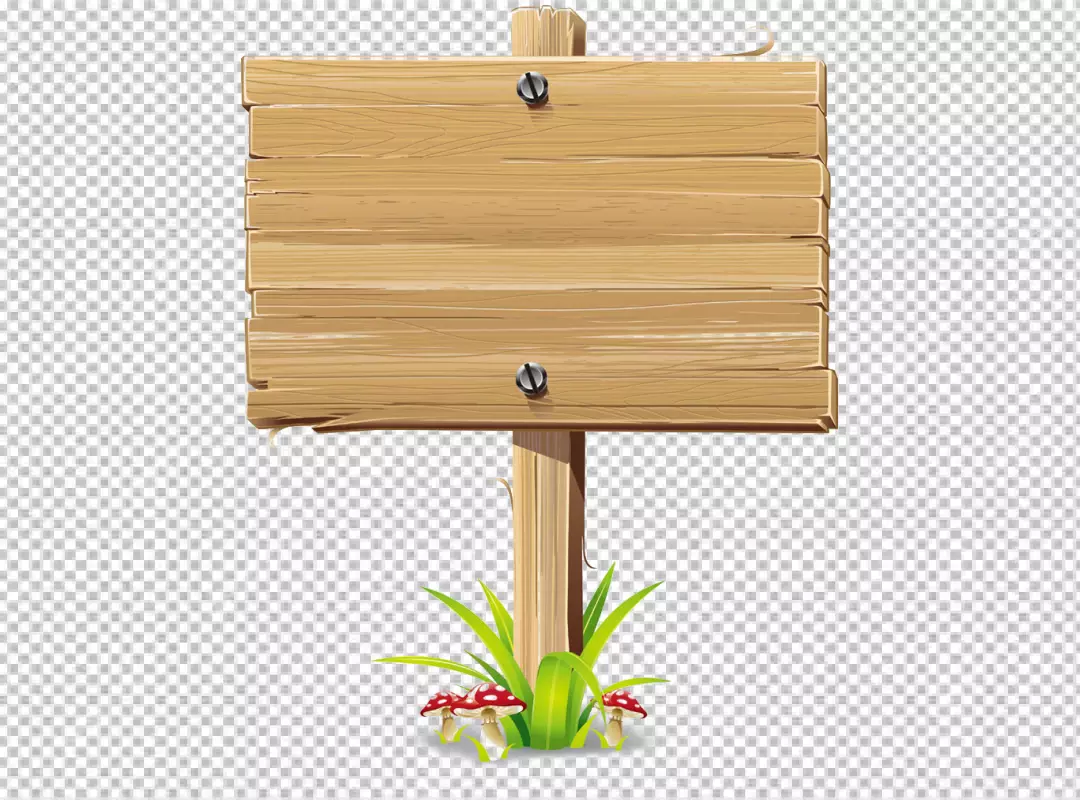 Free Premium PNG Wooden Signpost with Mushrooms and Grass Illustration