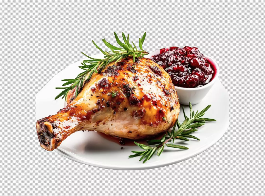 Delicious Roasted Chicken Leg with Fresh Rosemary and Cranberry Sauce Festive Meal Appetizer
