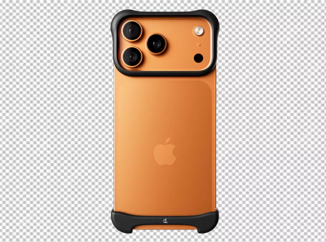 Modern Orange Smartphone with Triple Camera and Sleek Black Bumper Case