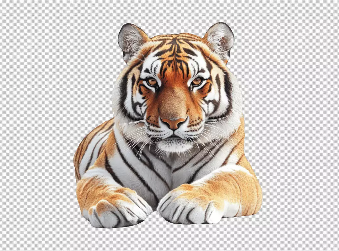 Majestic Bengal Tiger Lying Down PNG Cutout for Wildlife Design Projects