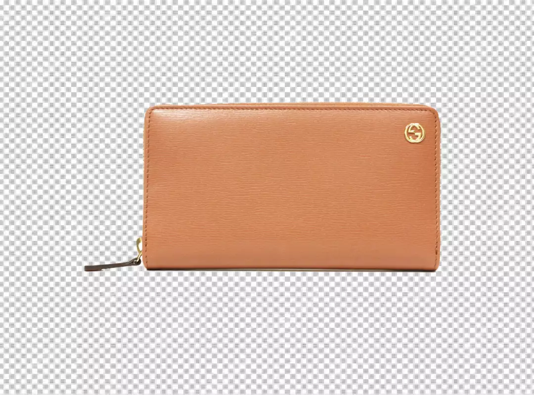 Elegant Tan Leather Zip-Around Wallet with Gold Hardware and Iconic Logo