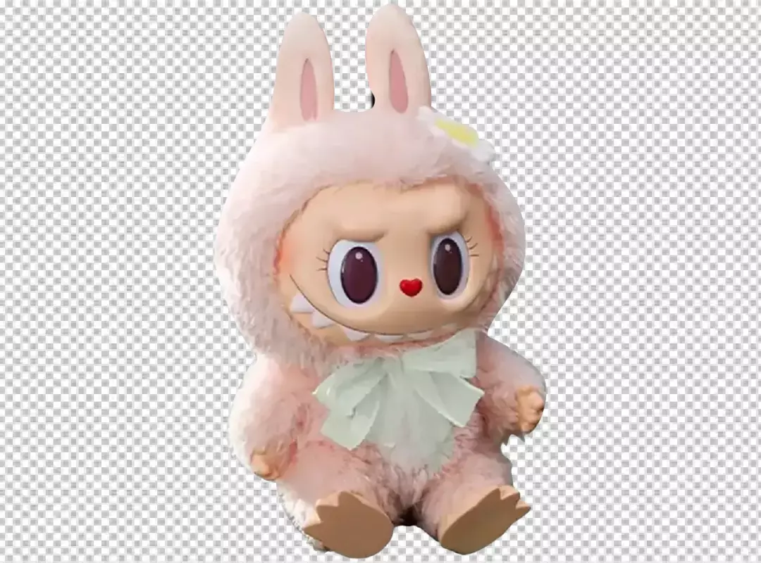Cute Pink Fluffy Bunny Monster Toy with Expressive Eyes