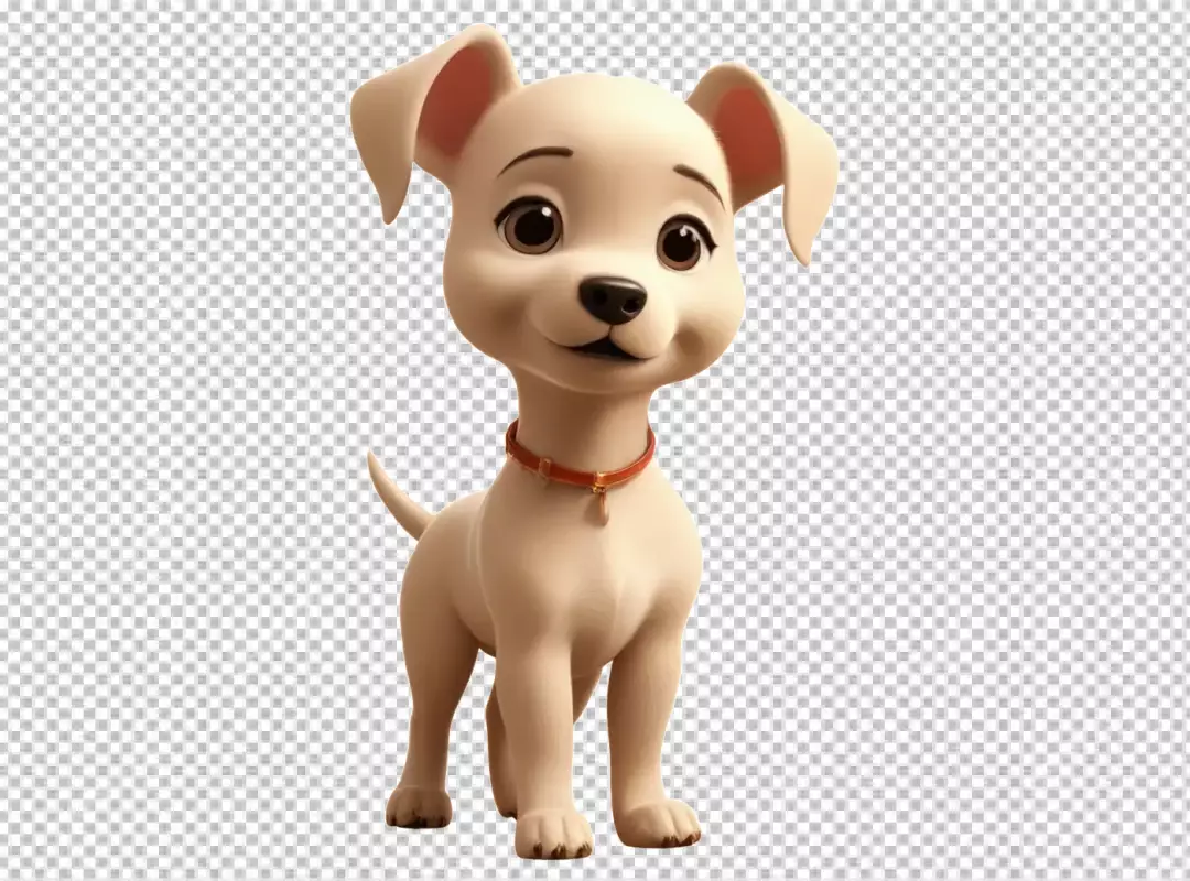Adorable 3D Rendered Puppy Character with Red Collar and Gentle Smile