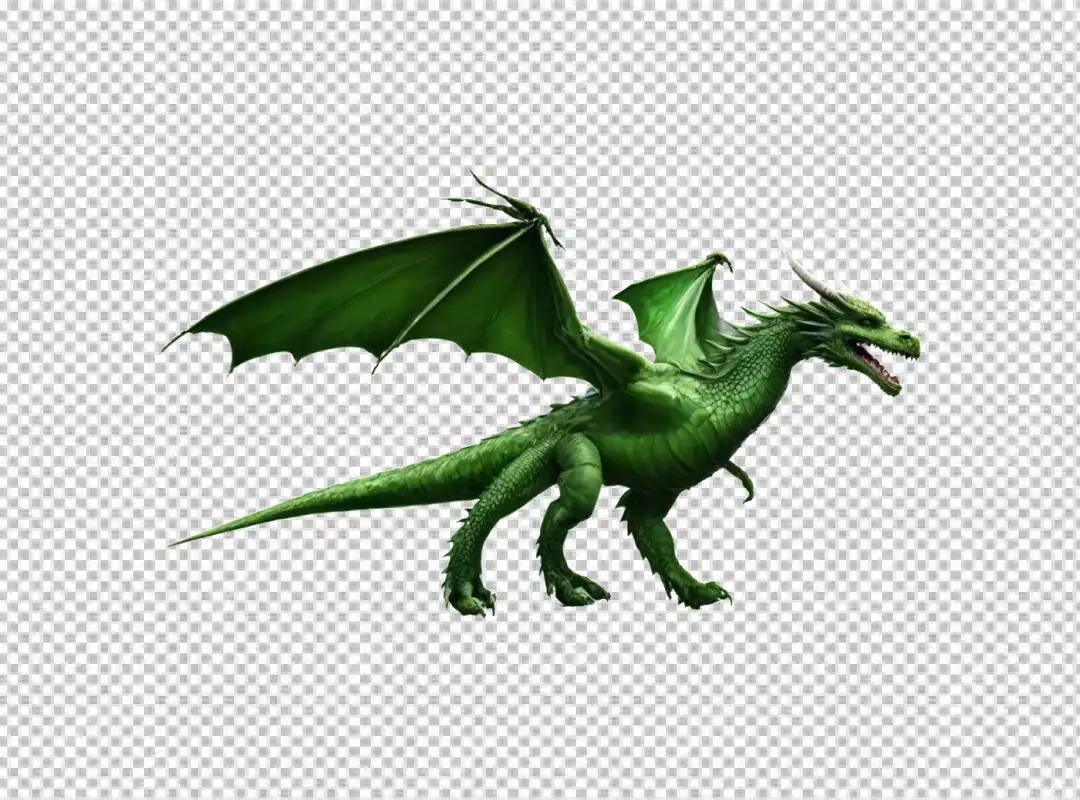 Majestic Green Dragon Standing with Open Mouth and Spread Wings